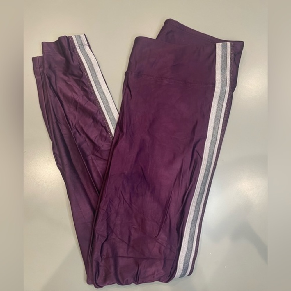Koral‎ Purple Shimmer Stripe Active Leggings L